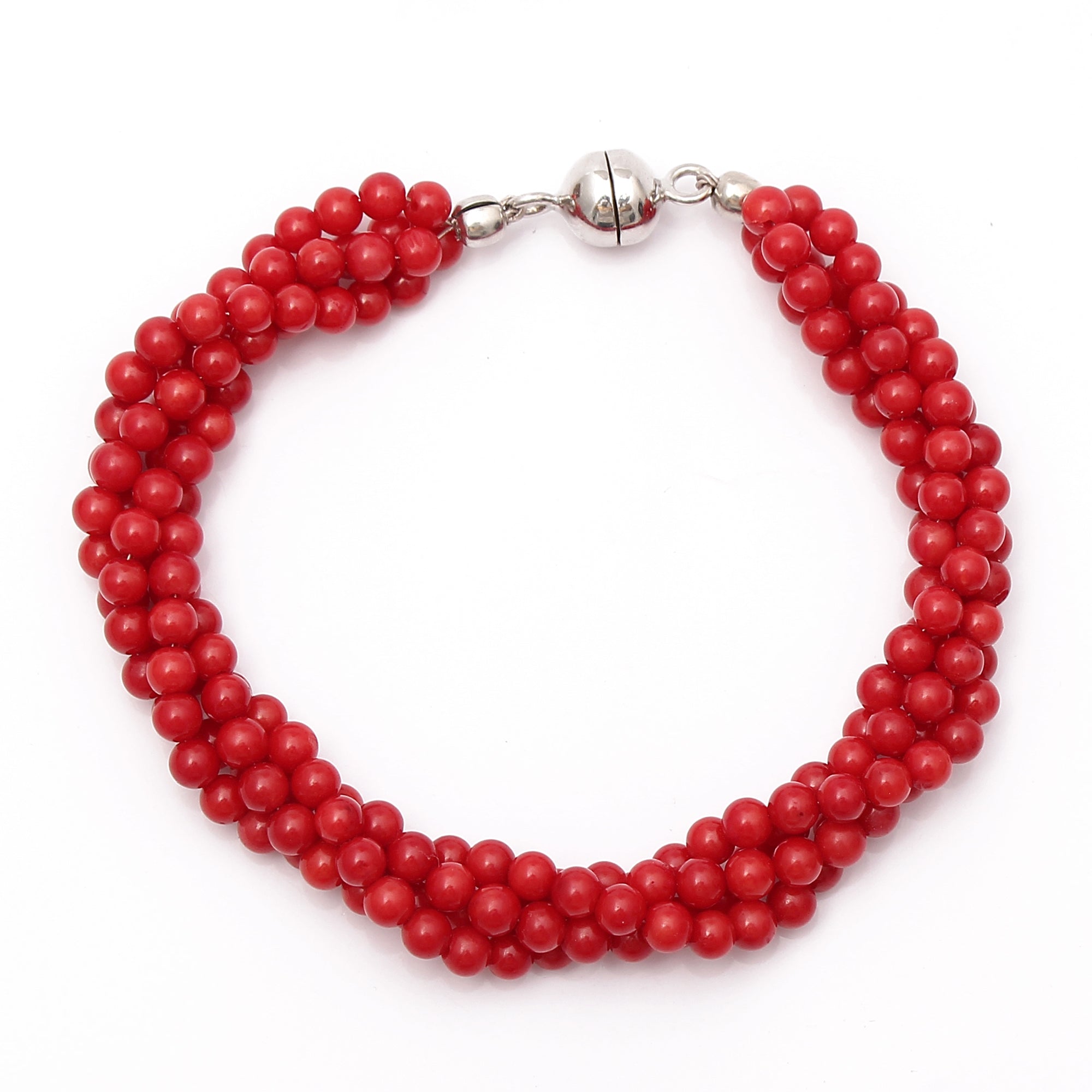 AAA Red Coral Gemstone Silver Bracelet – GemsRush